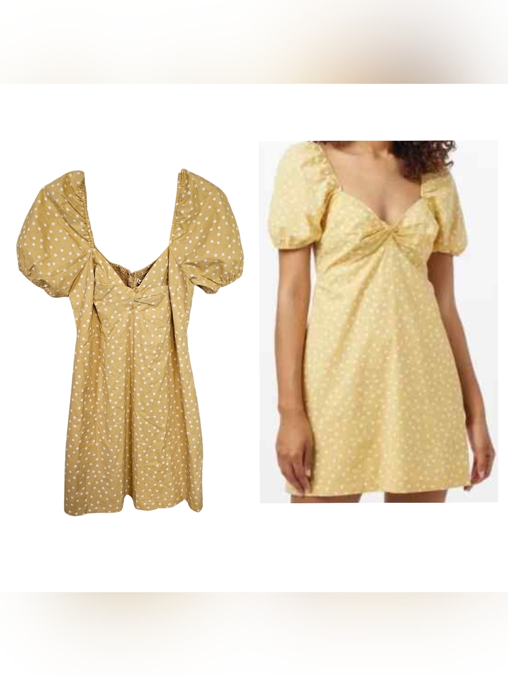 Abercrombie & Fitch Polka Dot Twist Front Mini Dress Puff Sleeve Fit & Flare - Picture 1 of 8